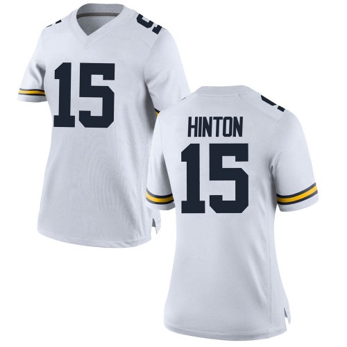 Christopher Hinton Michigan Wolverines Women's NCAA #15 White Game Brand Jordan College Stitched Football Jersey QWS3154KC